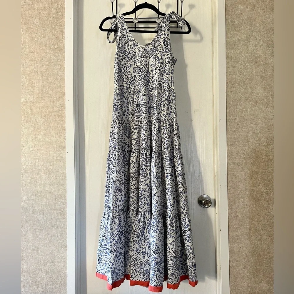 THML Blue and White Maxi Dress with Shoulder Ties - Picture 6 of 9